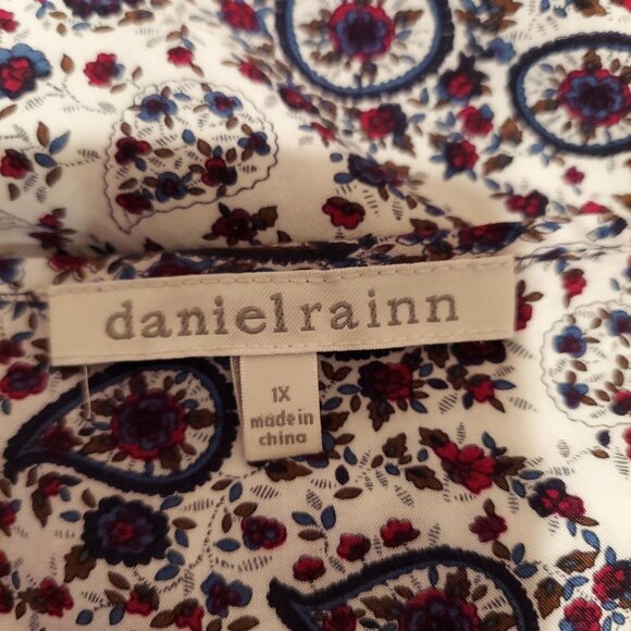 Daniel Rain Blouse womens 1x Peasant roll tab floral tie tassels silver buttons - Picture 14 of 15
